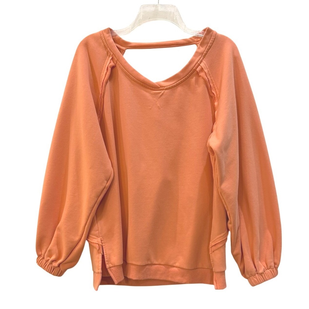 POL Clothing Coral Criss Cross Back Raw Seam Oversize Sweatshirt Womens Small